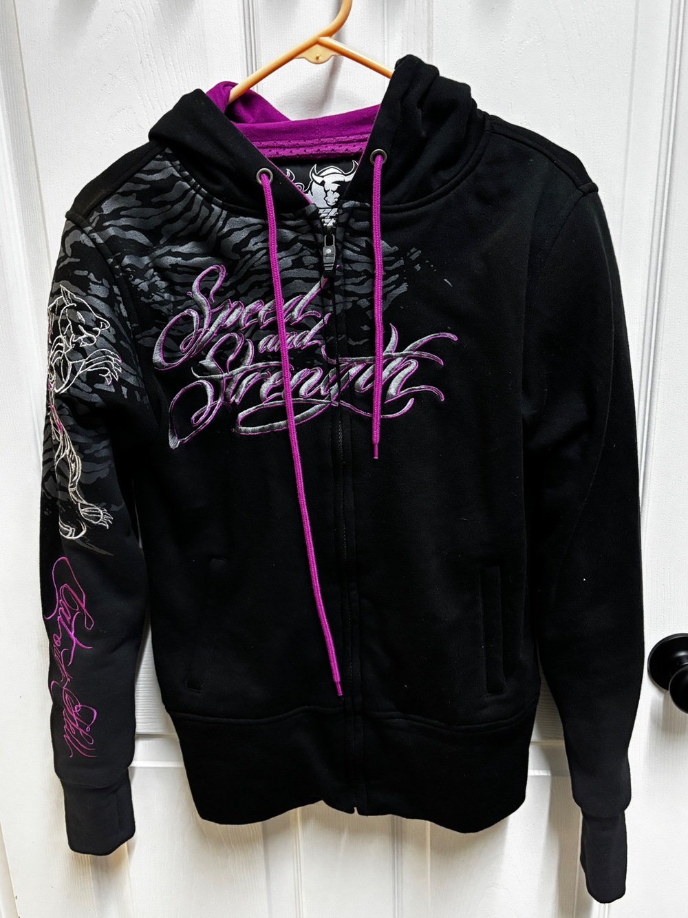 Speed and Strength Black and Pink Women’s Armored Motorcycle Riding Hoodie